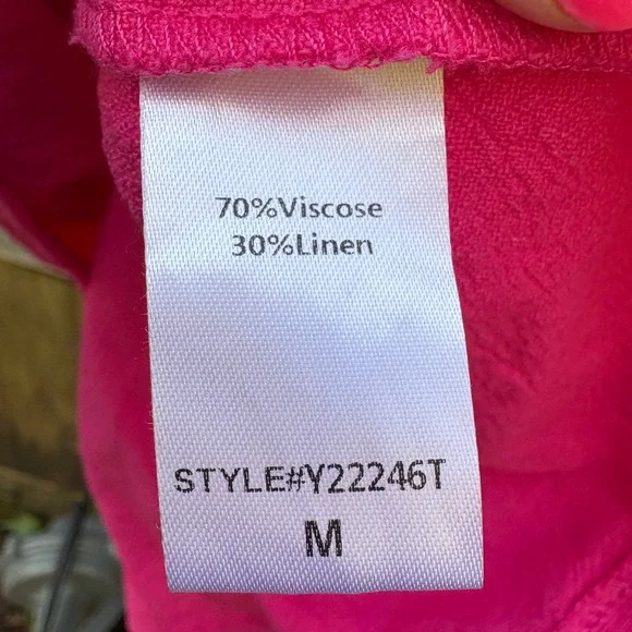 Pomander Place Women's Medium Mini Dress Hot Pink Ruffle Strap Linen Blend